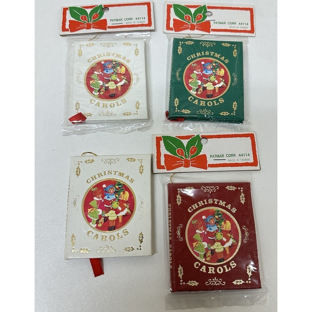Vintage Mini Christmas Carols Book Ornaments Lot Of 4 Made in Taiwan NEW NOS
